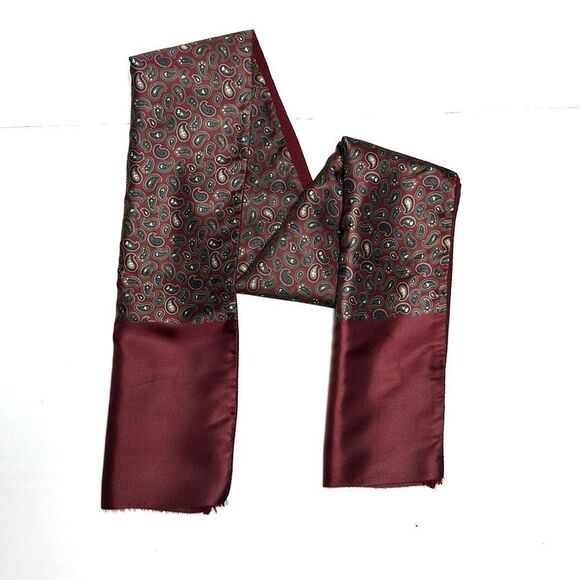 Christian Dior Men’s Reversible Doubted Scarf Silk Wool Burgundy Paisley Vintage - Picture 3 of 9